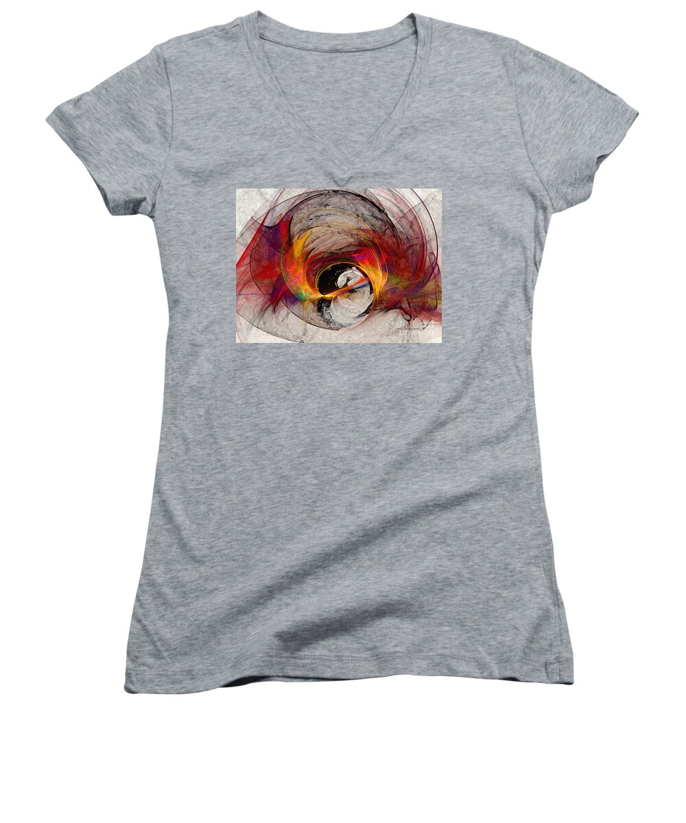 Abstract Women's V-Neck featuring the digital art Reaction Abstract Art by Karin Kuhlmann