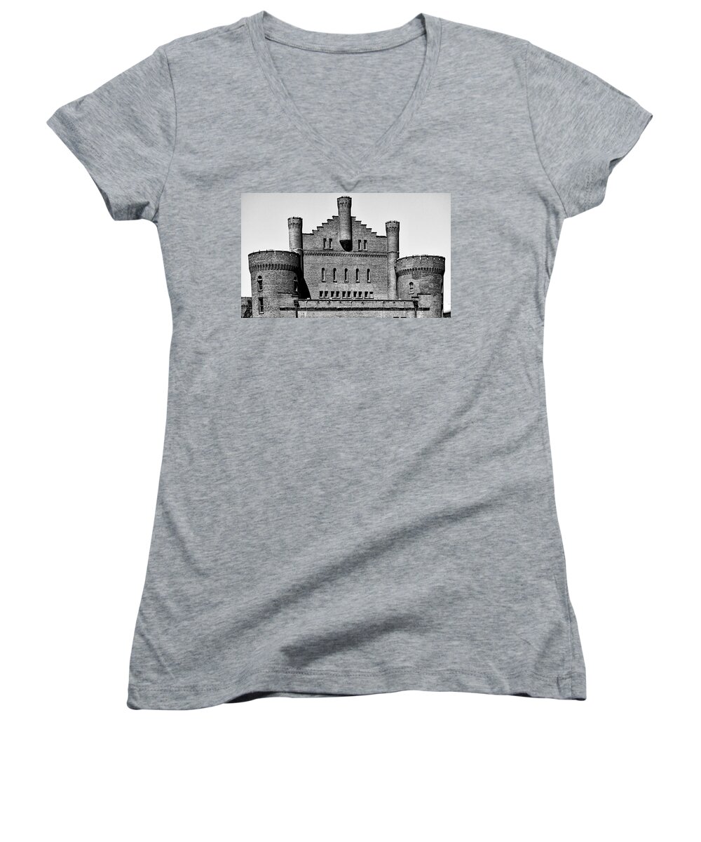 Wisconsin Women's V-Neck featuring the photograph Red Gym Monotone - UW Madison, Wisconsin by Steven Ralser