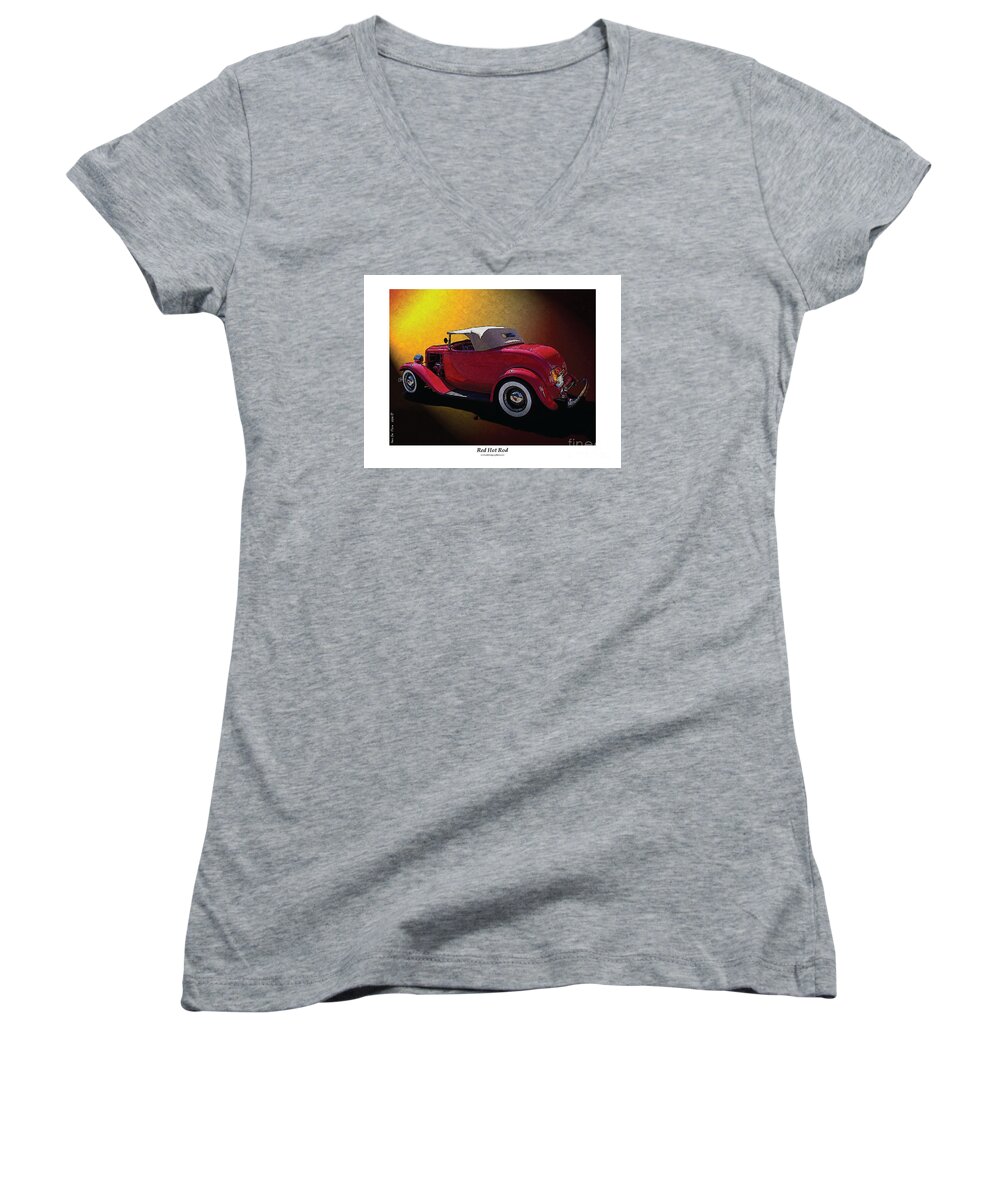  Red Women's V-Neck featuring the photograph Red Hot Rod by Kenneth De Tore