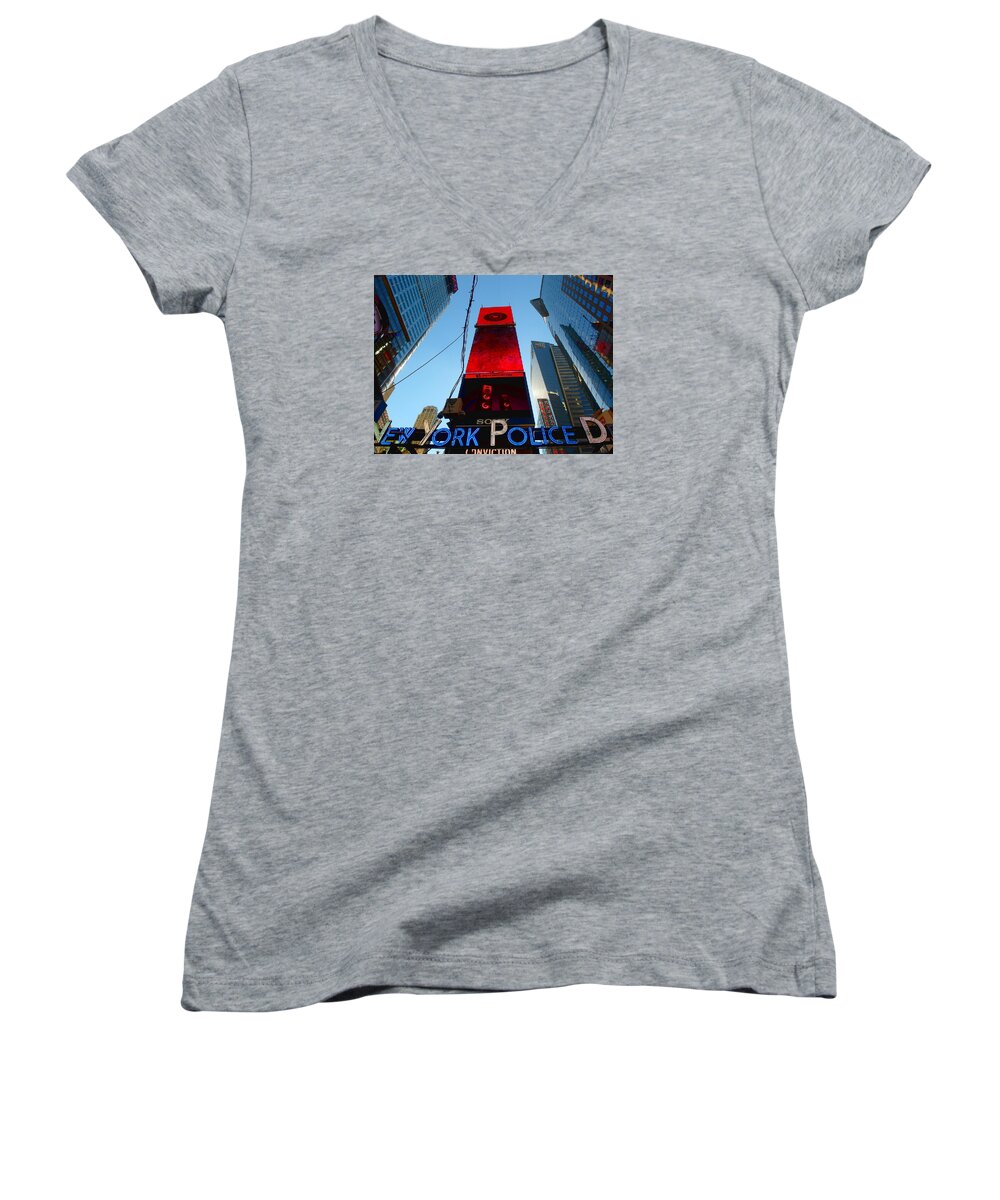 Nyc Women's V-Neck featuring the photograph Red Monolith by Christopher Brown