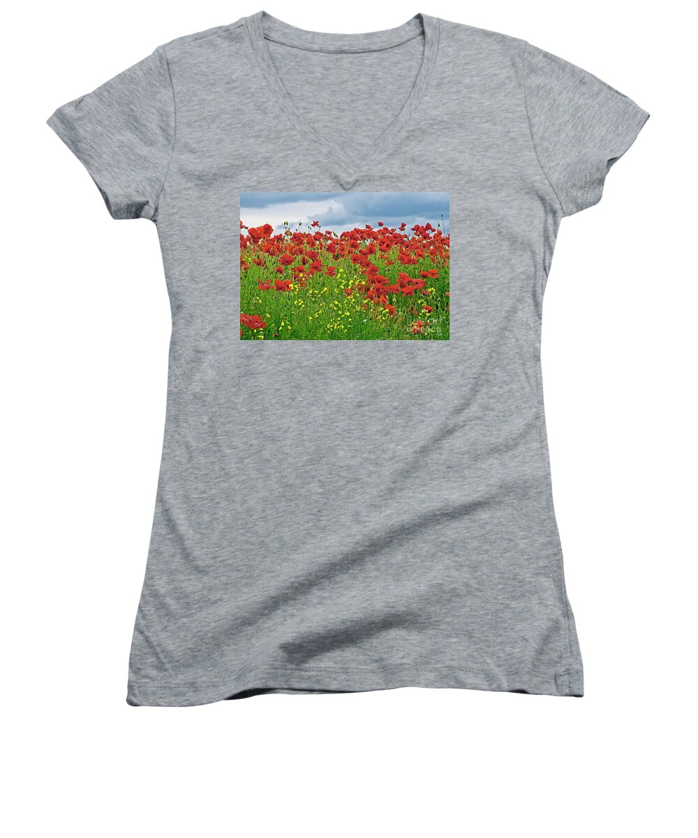 Red Poppy Women's V-Neck featuring the photograph Red Poppies by Martyn Arnold