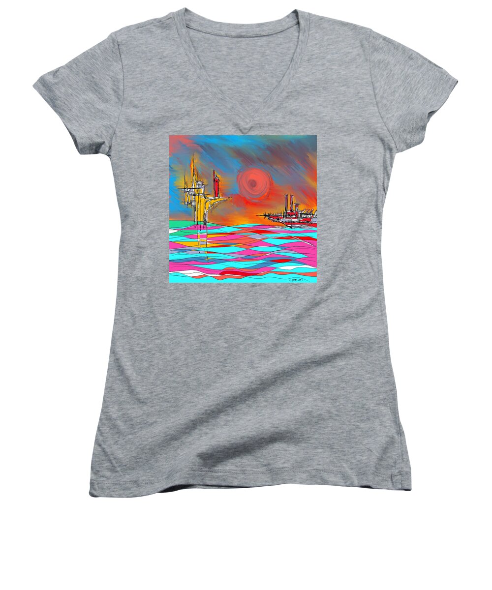 Sea Women's V-Neck featuring the mixed media Red Sea by Jason Nicholas