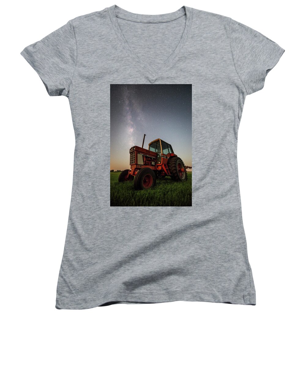 International Women's V-Neck featuring the photograph Red Tractor by Aaron J Groen