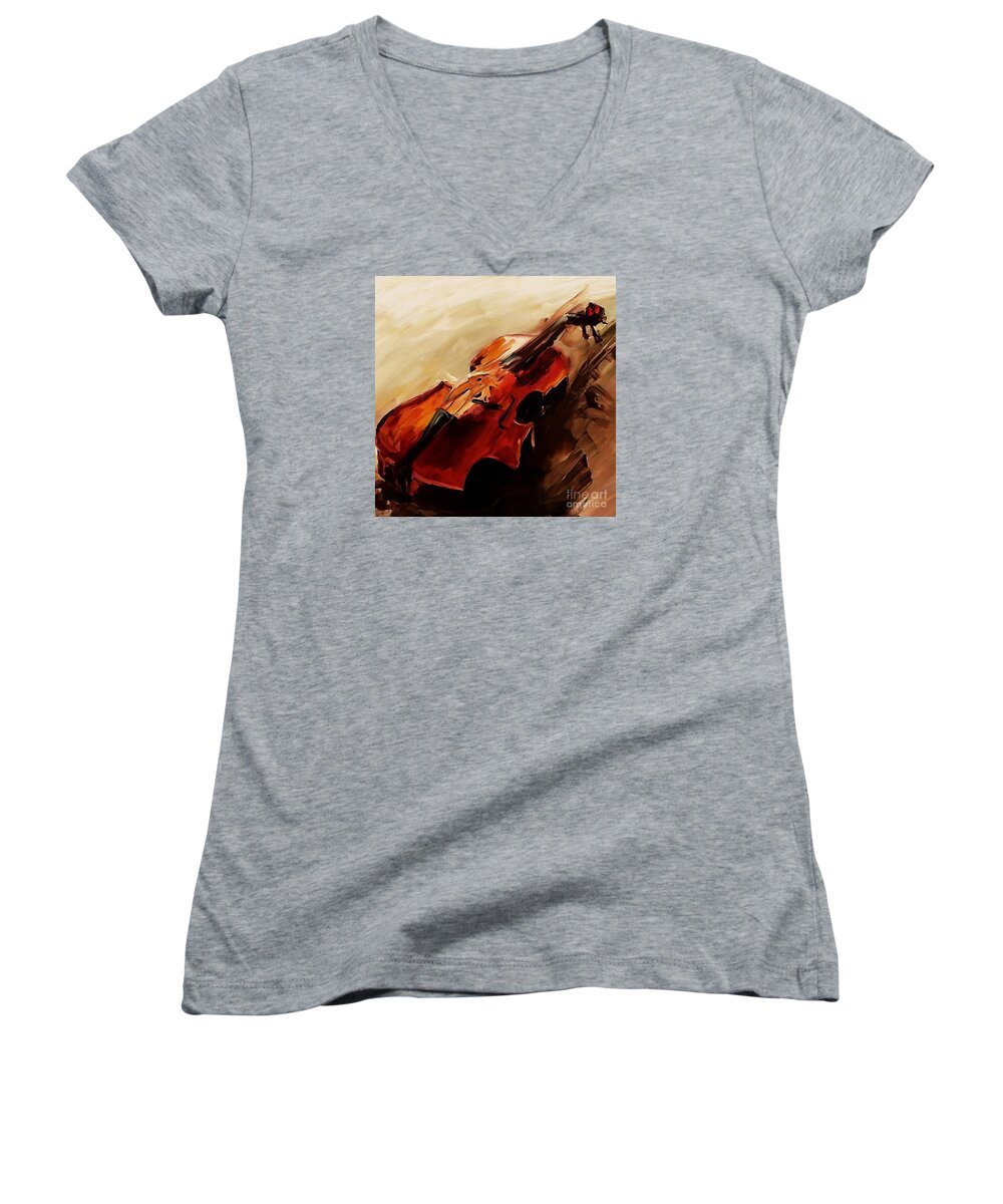 Violin Women's V-Neck featuring the painting Red Violin by Gull G