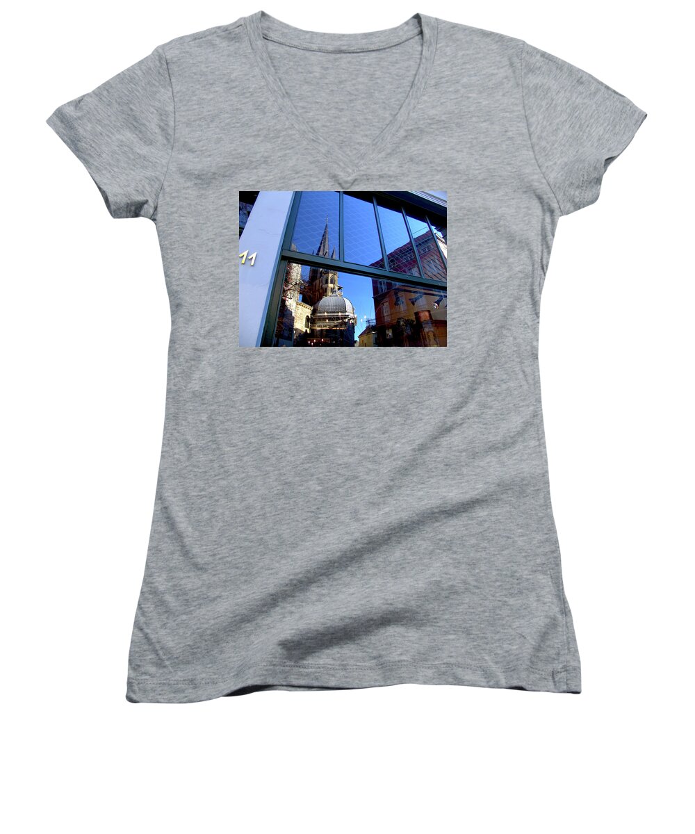 Panoramic Women's V-Neck featuring the photograph Reflecting the Past by Tim Dussault