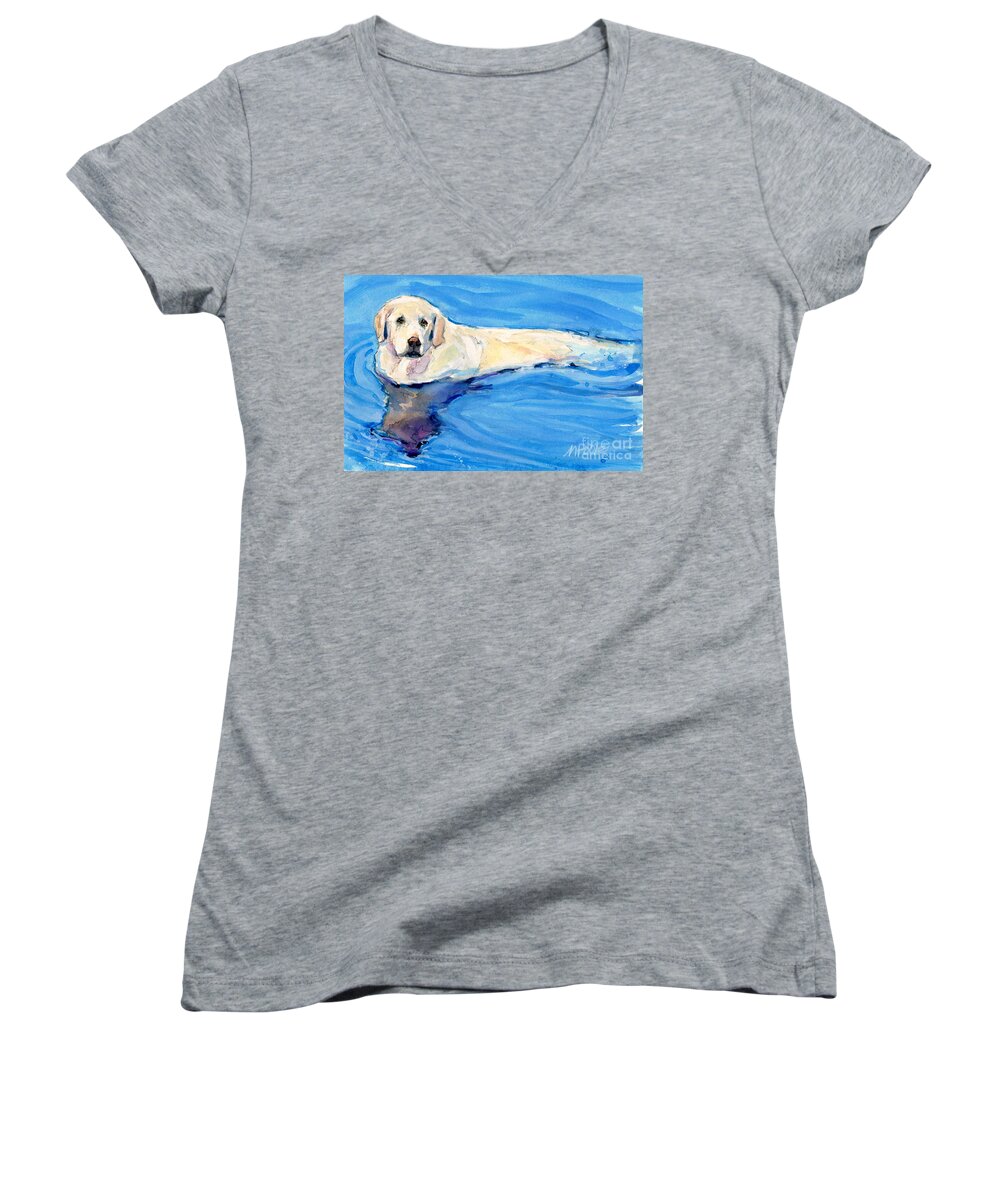 Yellow Labrador Retriever Women's V-Neck featuring the painting Reflection Pool by Molly Poole