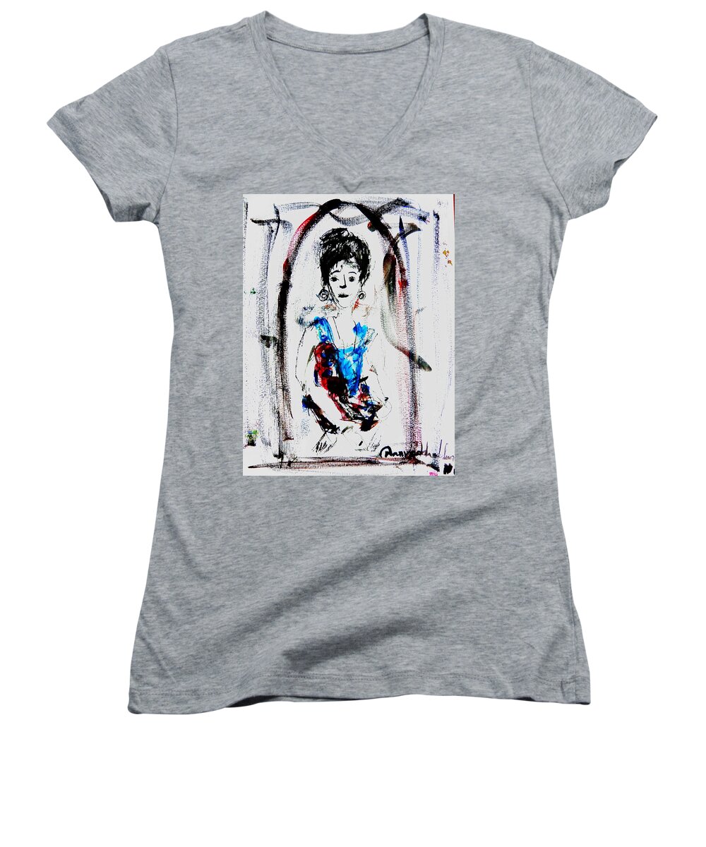  Women's V-Neck featuring the painting Reflextion by Wanvisa Klawklean