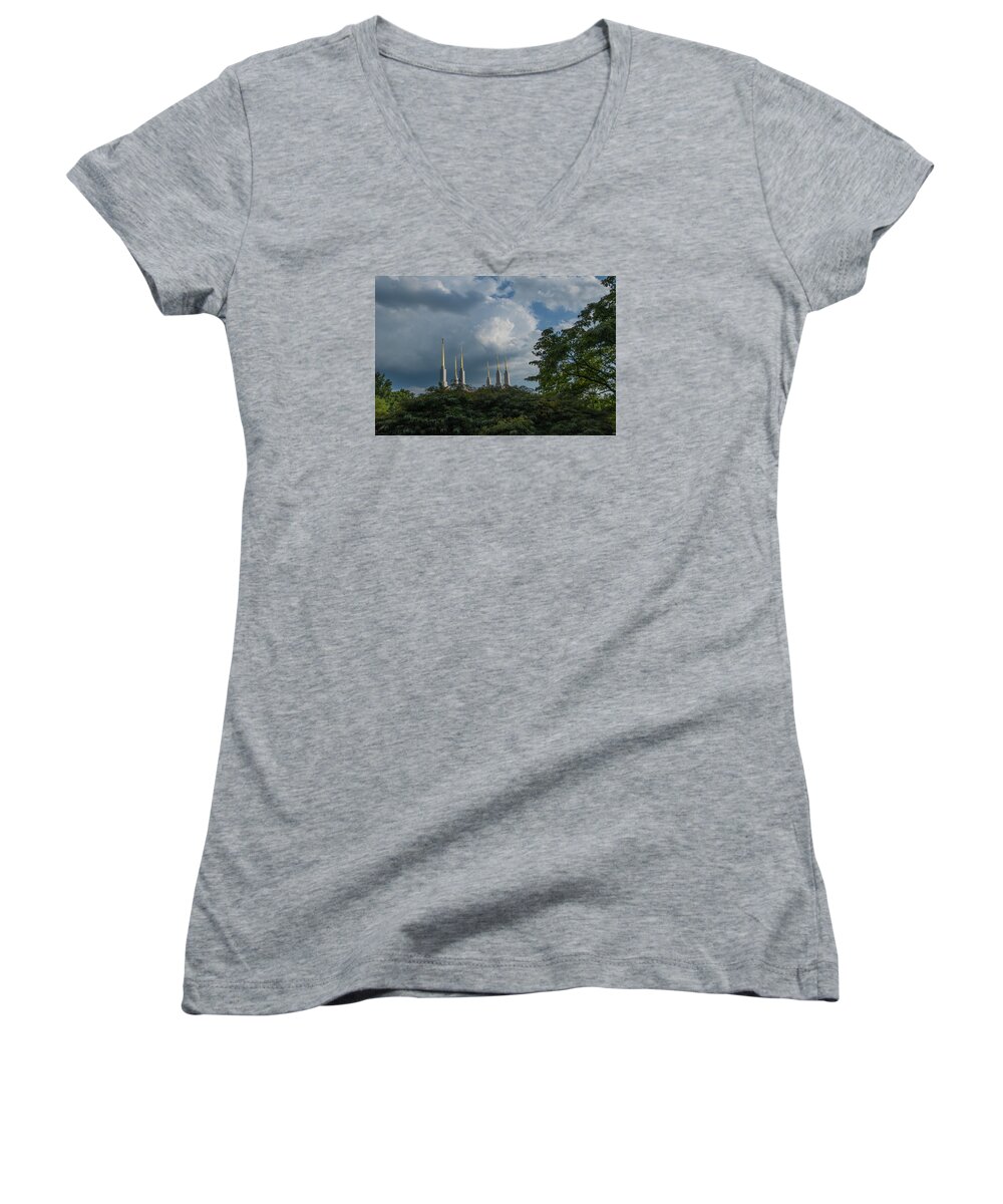 Architecture Women's V-Neck featuring the photograph Regal spires by Brian Green