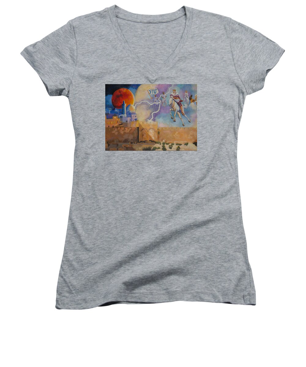 Jesus Women's V-Neck featuring the painting Return of the King by Susan McNally