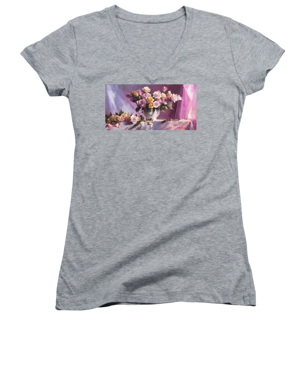 Flower Women's V-Neck featuring the painting Rhapsody of Roses by Steve Henderson