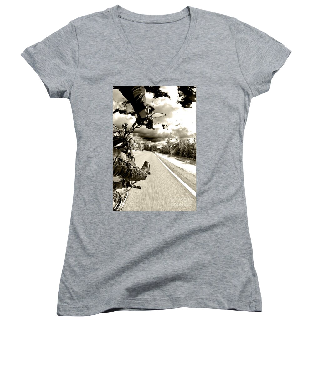 Harley Women's V-Neck featuring the photograph Ride to Live by Micah May