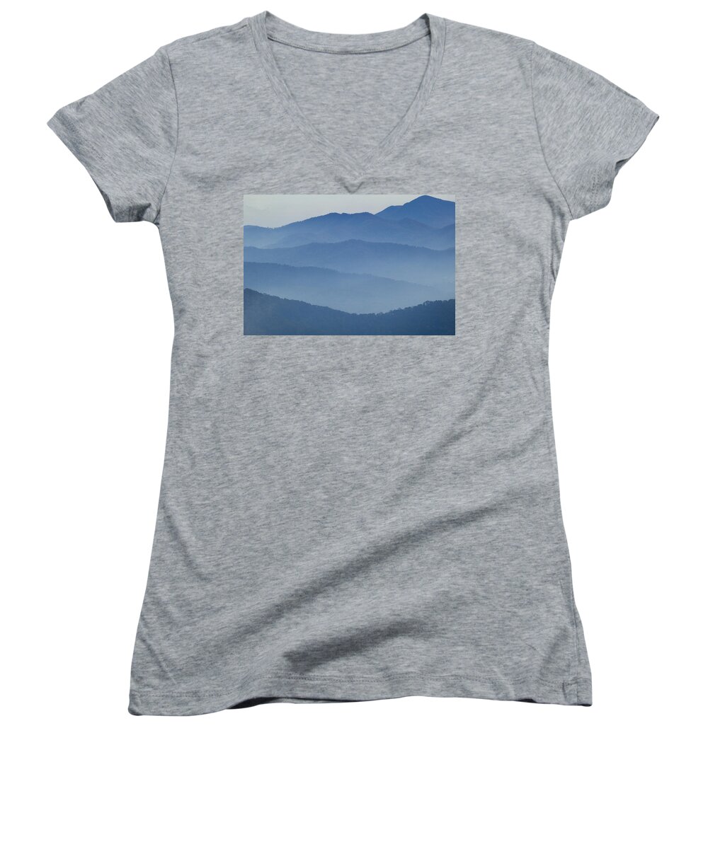 Mountains Women's V-Neck featuring the photograph Ridgelines Great Smoky Mountains by Rich Franco