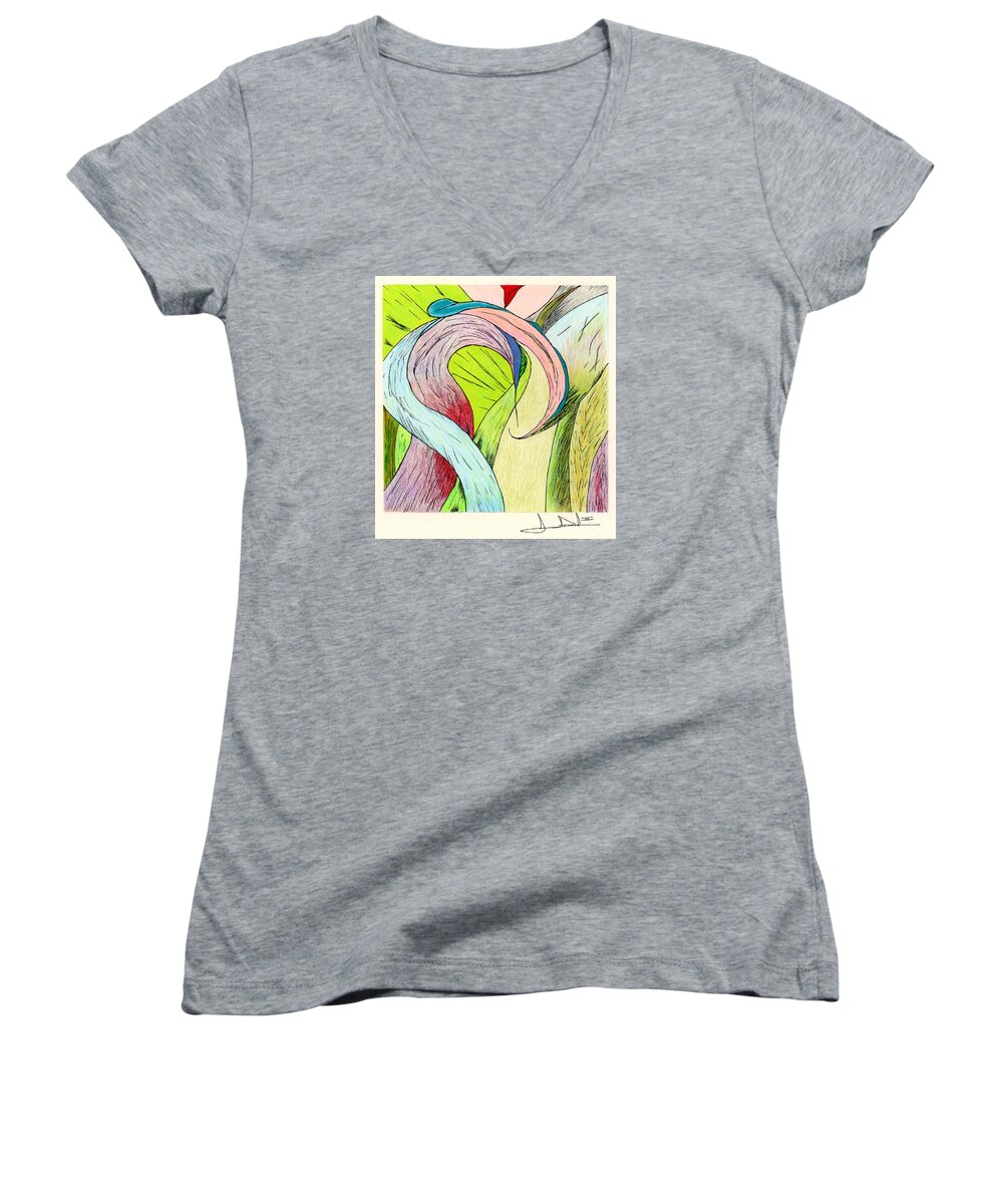 Landscape Women's V-Neck featuring the painting River Grass Up Close by George D Gordon III