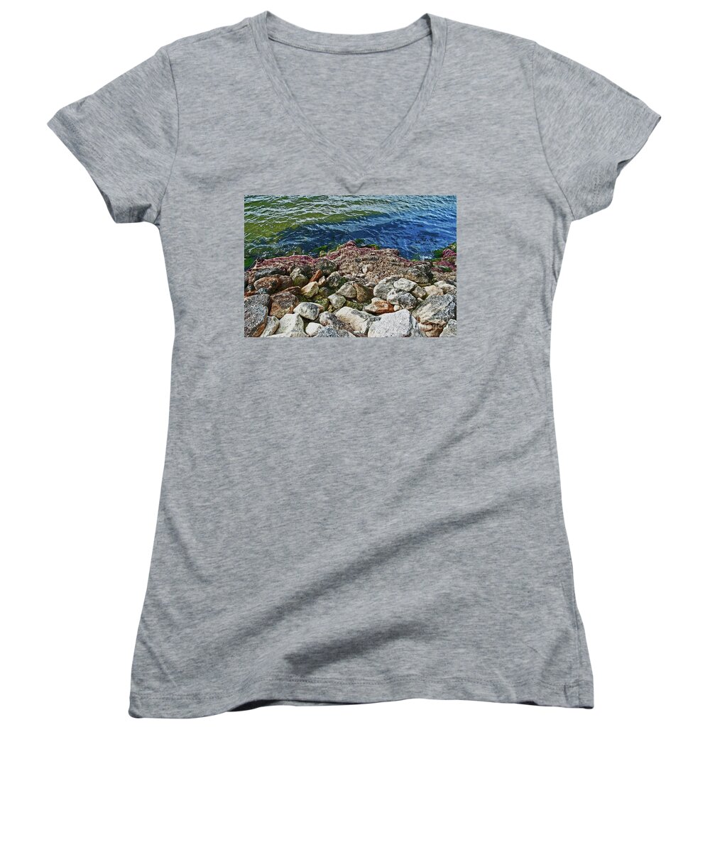 Boulder Women's V-Neck featuring the photograph River Rocks by George D Gordon III