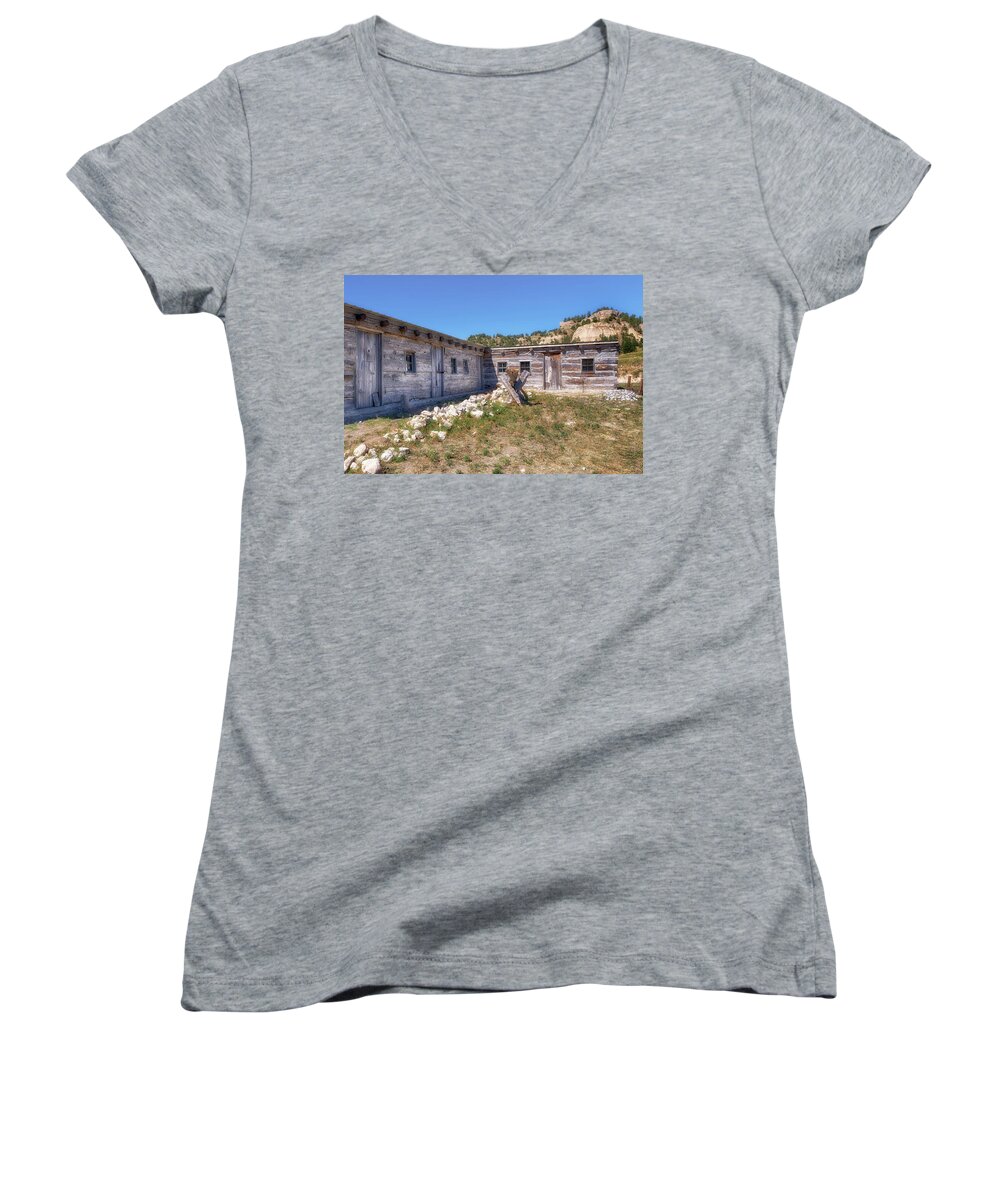 Robidoux Pass Women's V-Neck featuring the photograph Robidoux Trading Post by Susan Rissi Tregoning