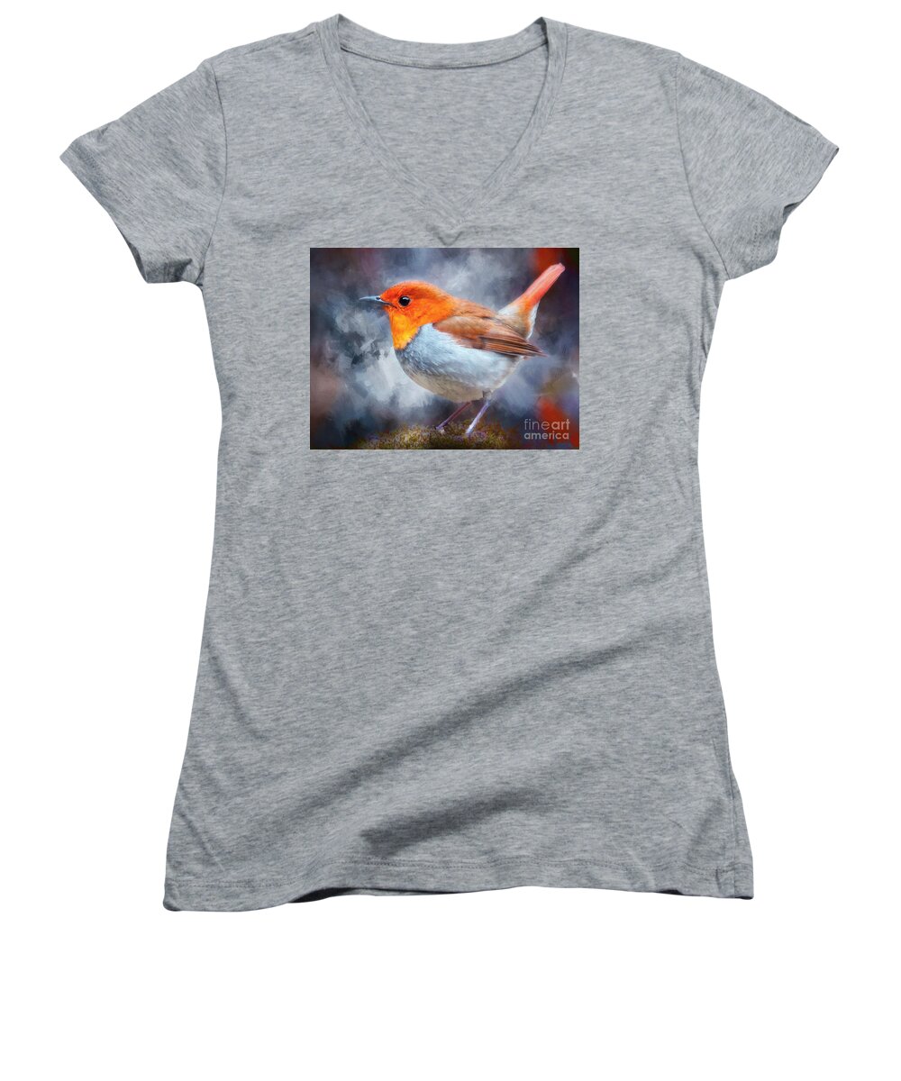 Bird Women's V-Neck featuring the photograph Robin I by Jack Torcello