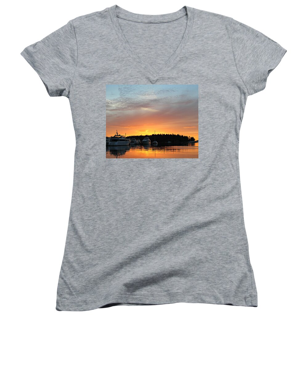 Sunset Women's V-Neck featuring the photograph Roche Harbor Sunset by Steve Natale