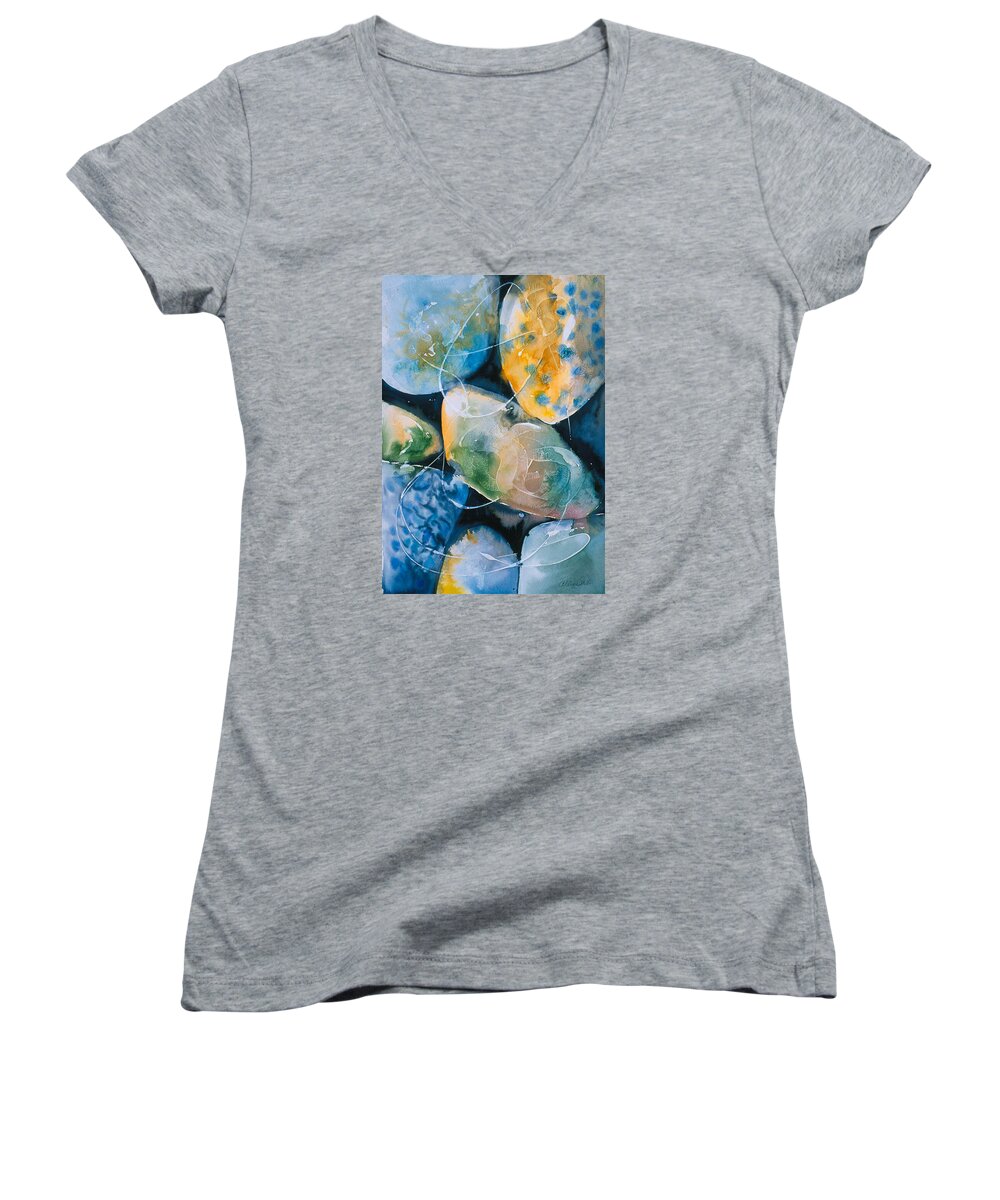 Water Women's V-Neck featuring the painting Rock in Water by Allison Ashton