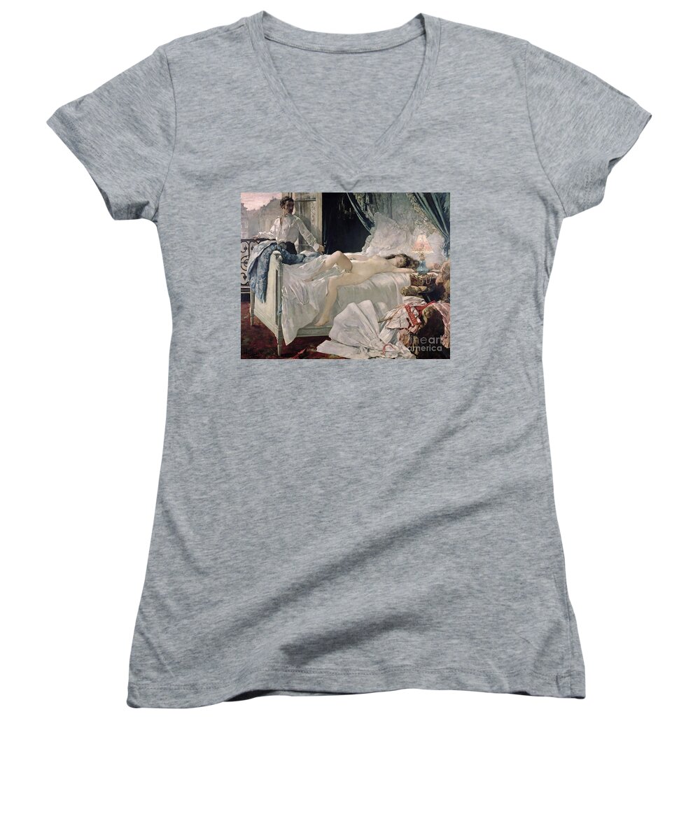 Gervex Women's V-Neck featuring the painting Rolla by Henri Gervex