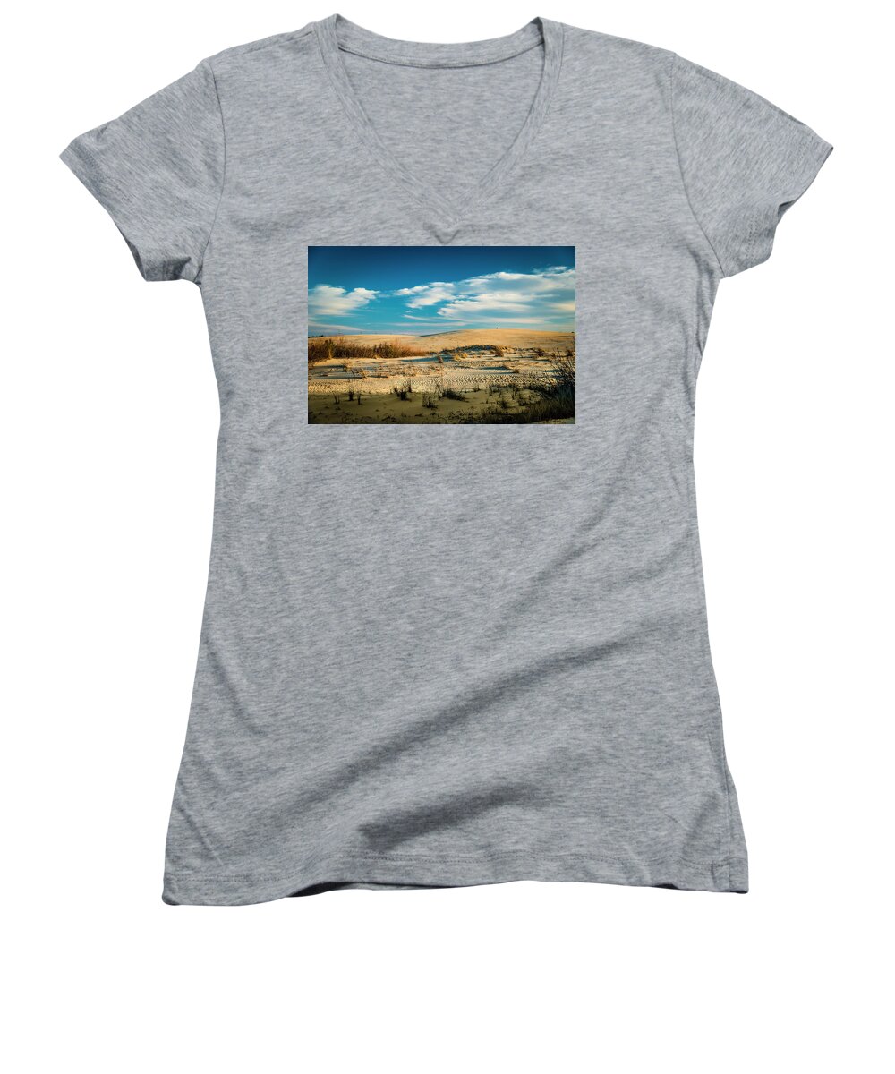Landscapes Women's V-Neck featuring the photograph Rolling Sand Dunes by Donald Brown