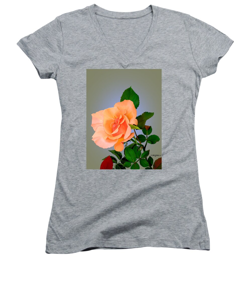 Orange Women's V-Neck featuring the mixed media Rose by Anthony Seeker