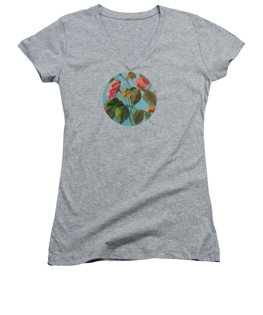 Floral Painting Women's V-Neck featuring the painting Roses and Wildflowers by Mary Wolf