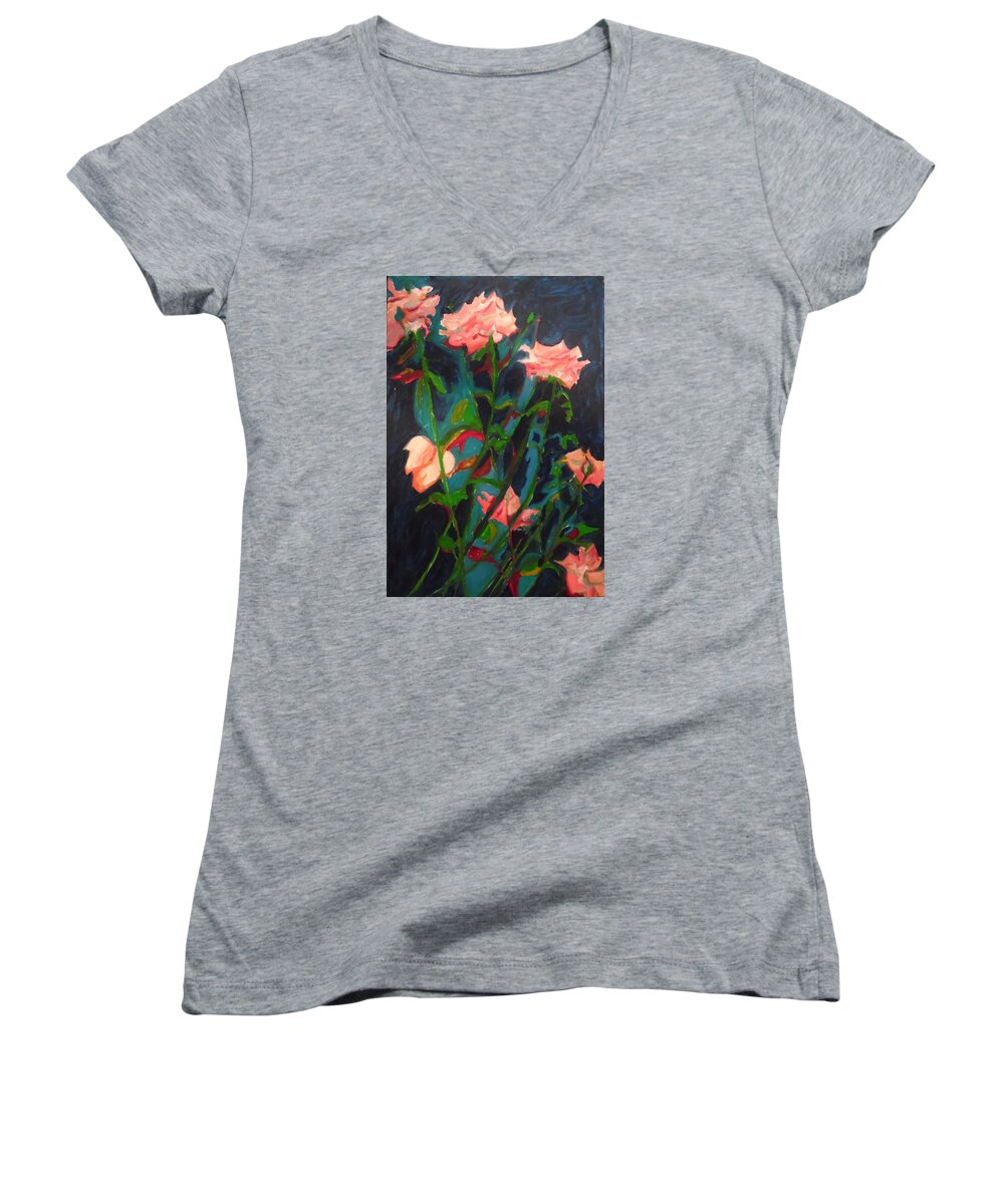 Roses For Rose Women's V-Neck featuring the painting Roses for Rose by Esther Newman-Cohen