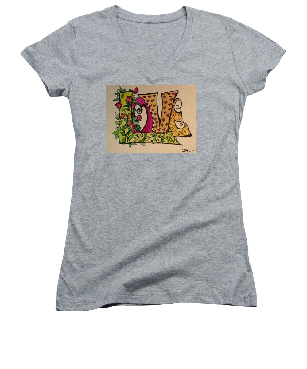 Love Women's V-Neck featuring the painting Roses For You by Claudia Cole Meek