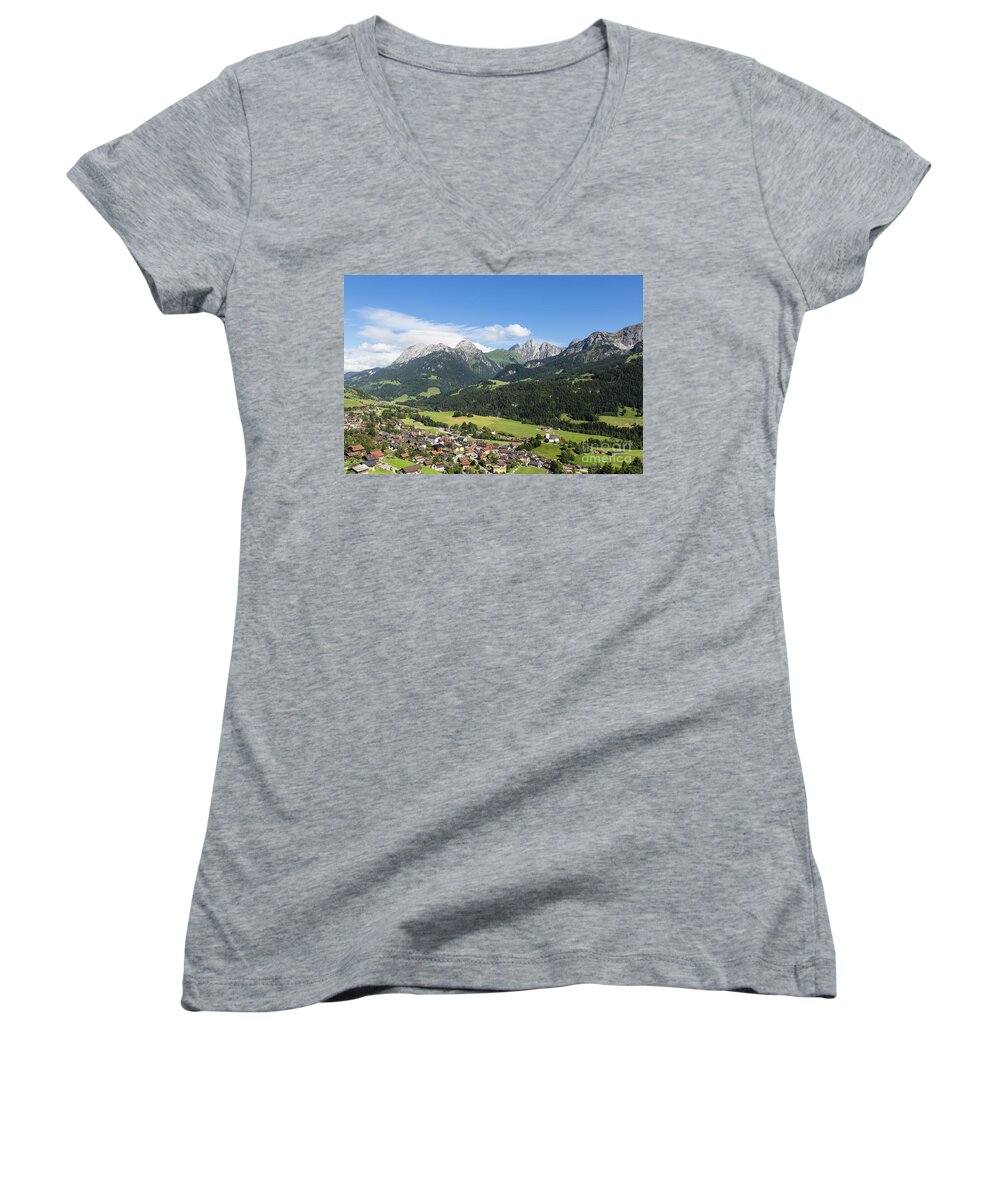 Europe Women's V-Neck featuring the photograph Rougemont village in Switzerland by Didier Marti