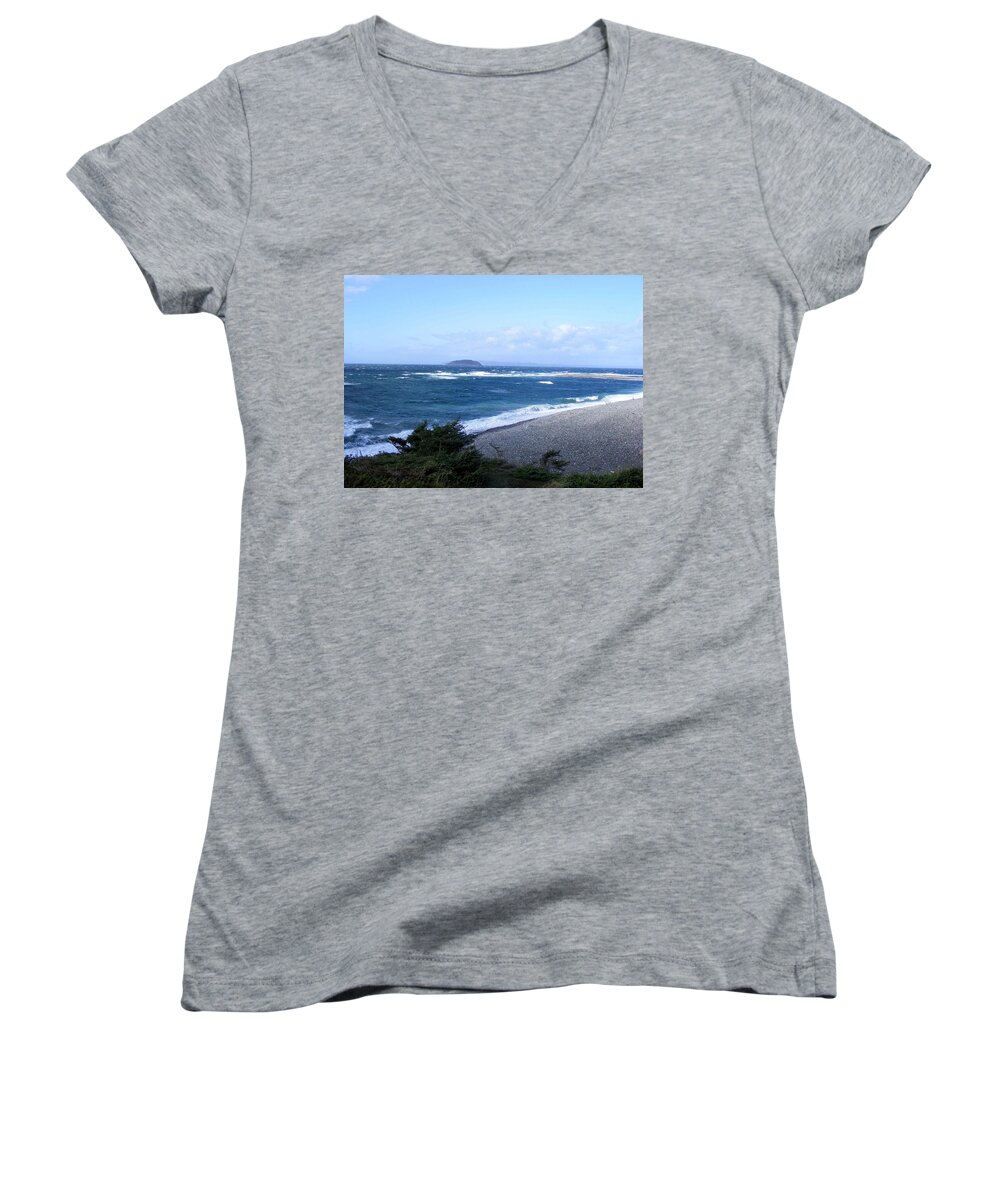 Windy Women's V-Neck featuring the photograph Rough Day on the point by Barbara A Griffin