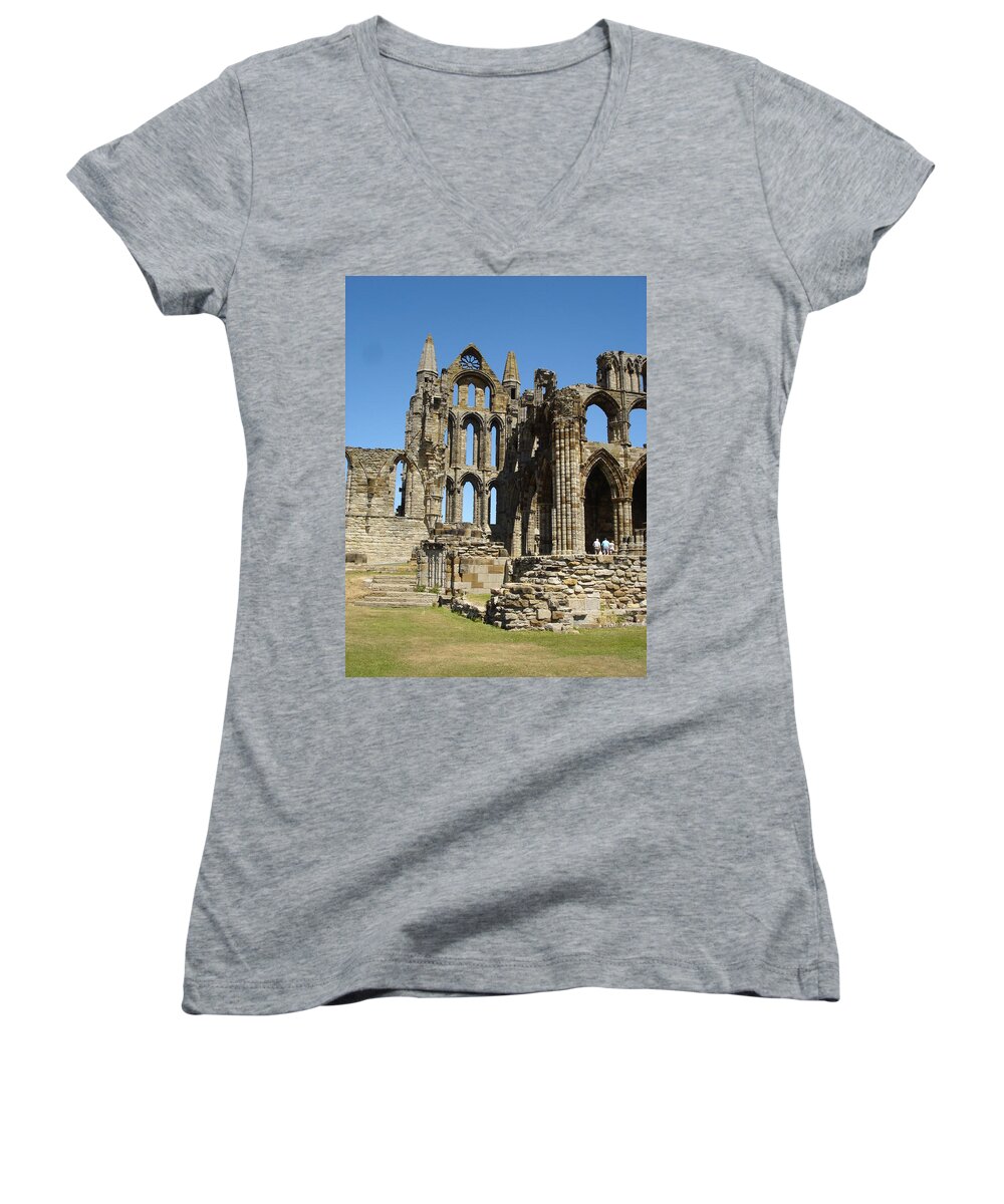 Whitby Women's V-Neck featuring the photograph Ruins of Whitby Abbey by Susan Baker