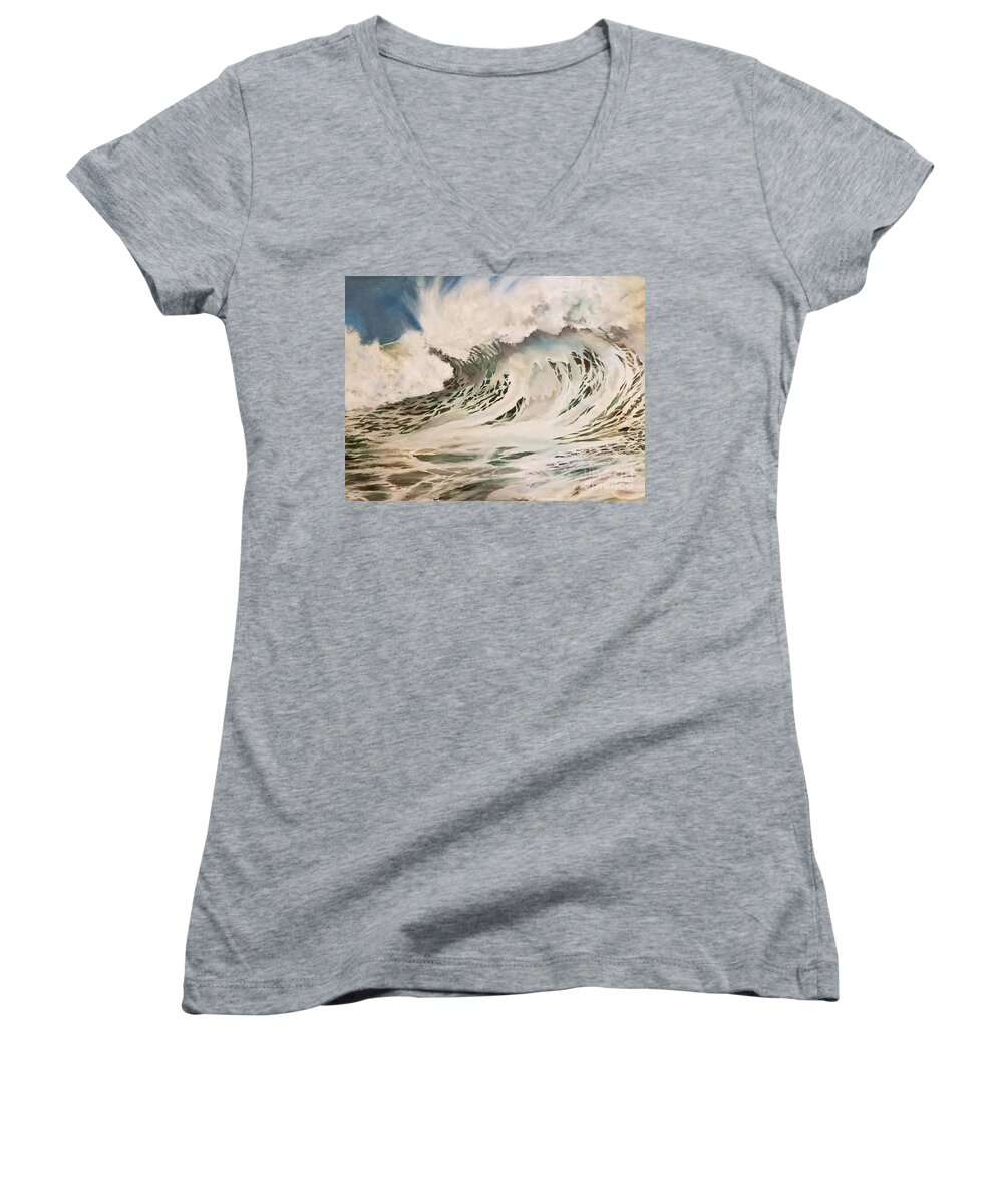 Wave Women's V-Neck featuring the painting Rush by Julie Garcia