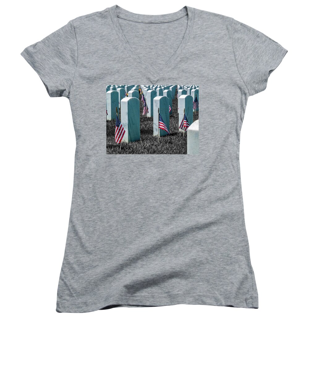 Honor Women's V-Neck featuring the photograph Sacramento Valley Veterans Cemetary by Bill Gallagher