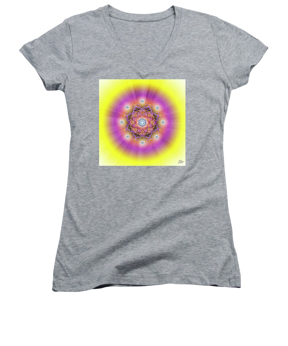 Endre Women's V-Neck featuring the digital art Sacred Geometry 643 by Endre Balogh