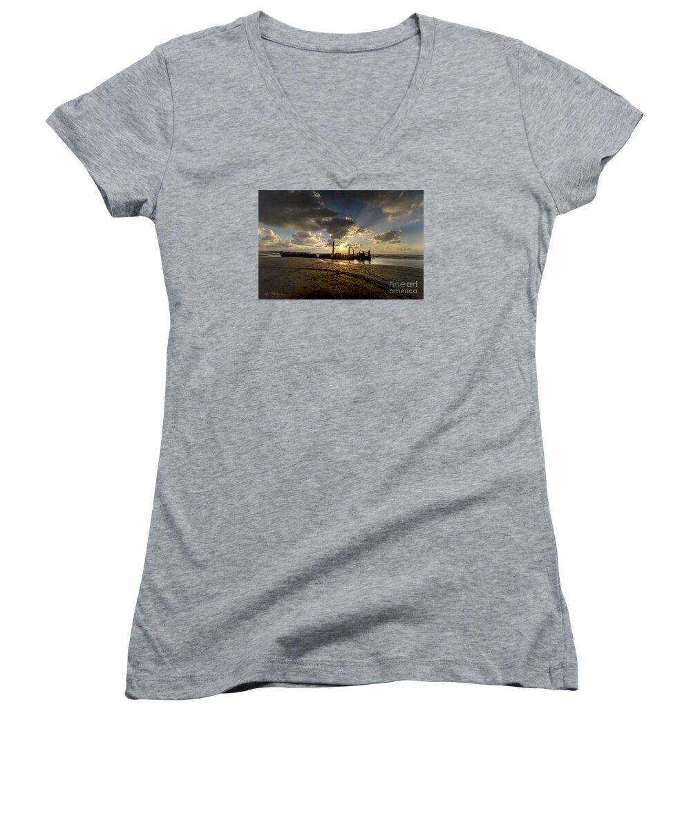 Sea Women's V-Neck featuring the photograph Safe Shore 04 by Arik Baltinester
