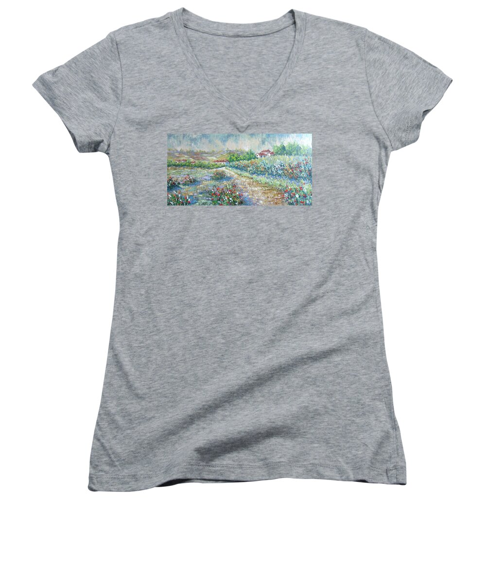 Provence Women's V-Neck featuring the painting Saignon by Frederic Payet