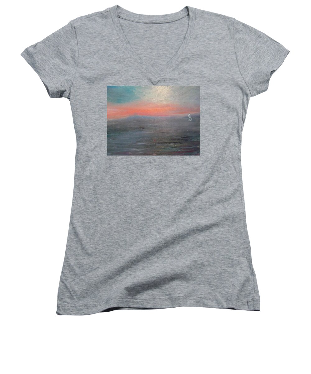 Sea Women's V-Neck featuring the painting Sail Away by Susan Esbensen