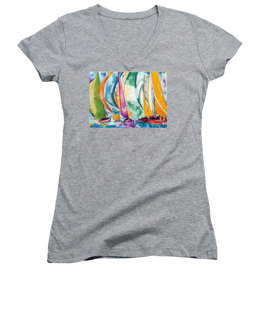 Sail Boats Women's V-Neck featuring the painting Sailboat Race by Lisa Boyd