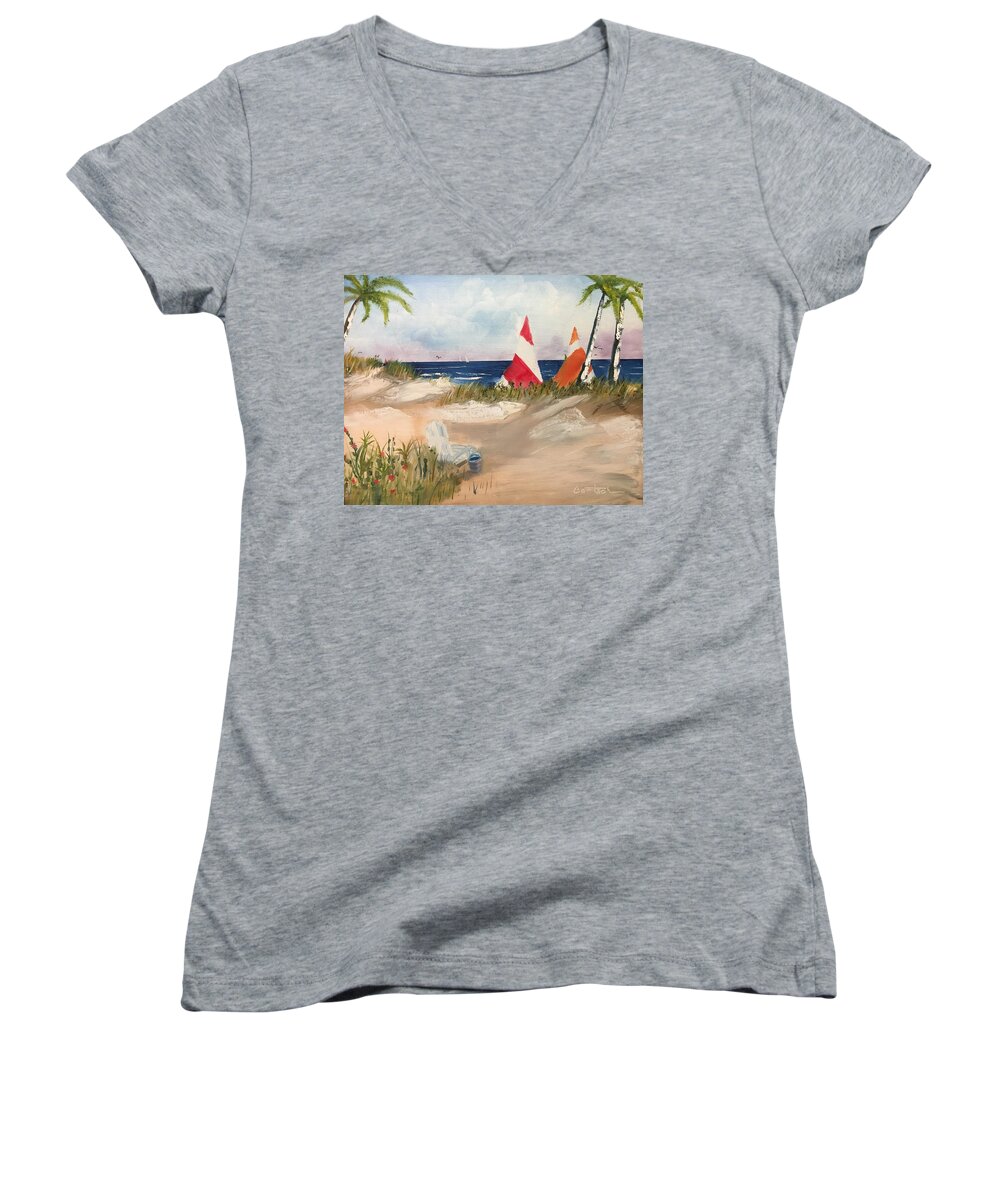 Ocean Women's V-Neck featuring the painting Sailing Along by David Bartsch