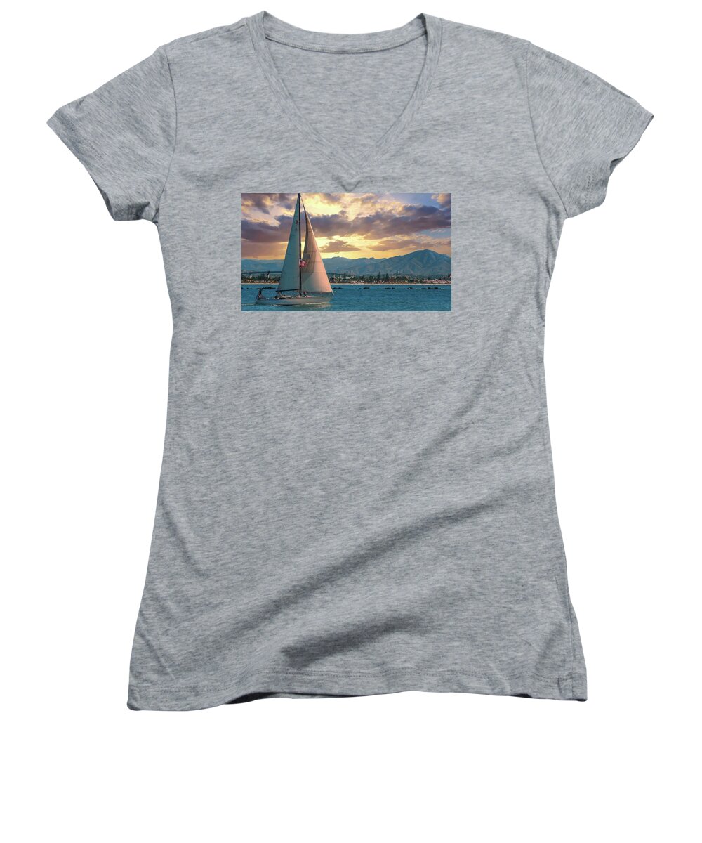 Sailing Women's V-Neck featuring the photograph Sailing in San Diego by G Lamar Yancy