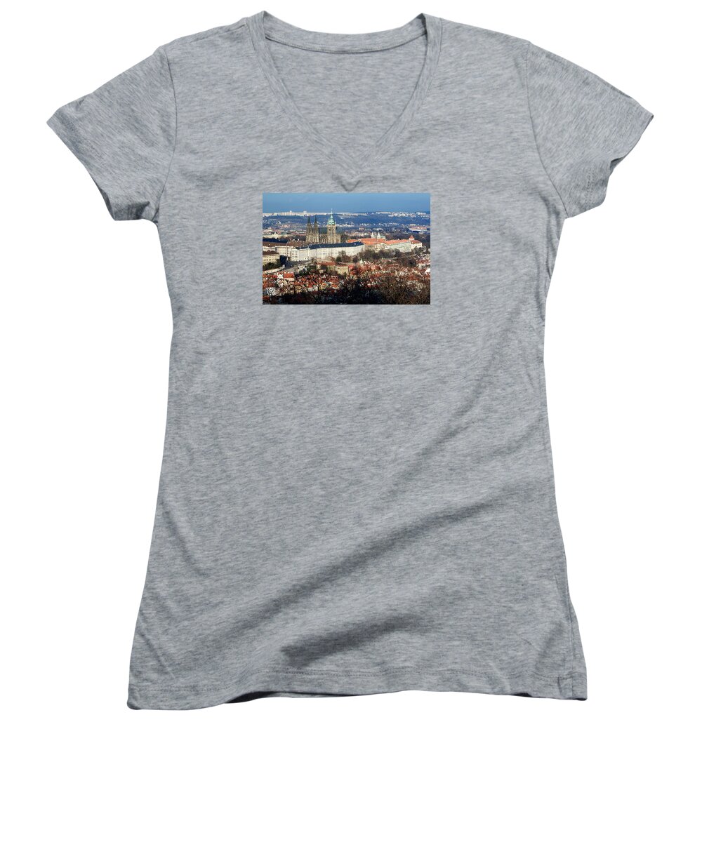 Lawrence Women's V-Neck featuring the photograph Saint Vitus Cathedral 2 by Lawrence Boothby