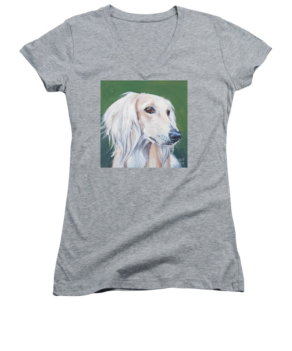 Saluki Women's V-Neck featuring the painting Saluki Sighthound by Lee Ann Shepard
