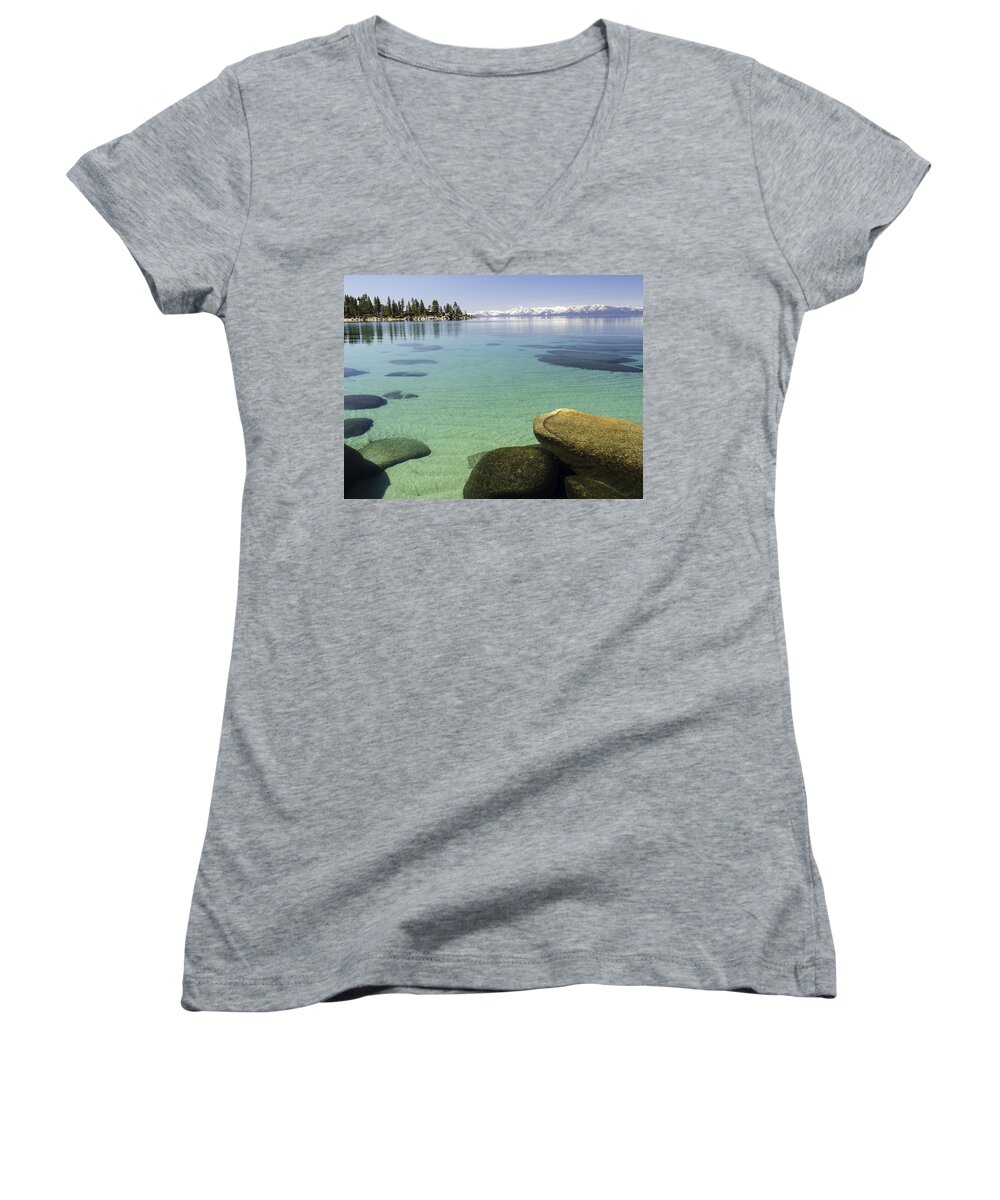 Usa Women's V-Neck featuring the photograph Sand Harbor underwater rocks by Martin Gollery
