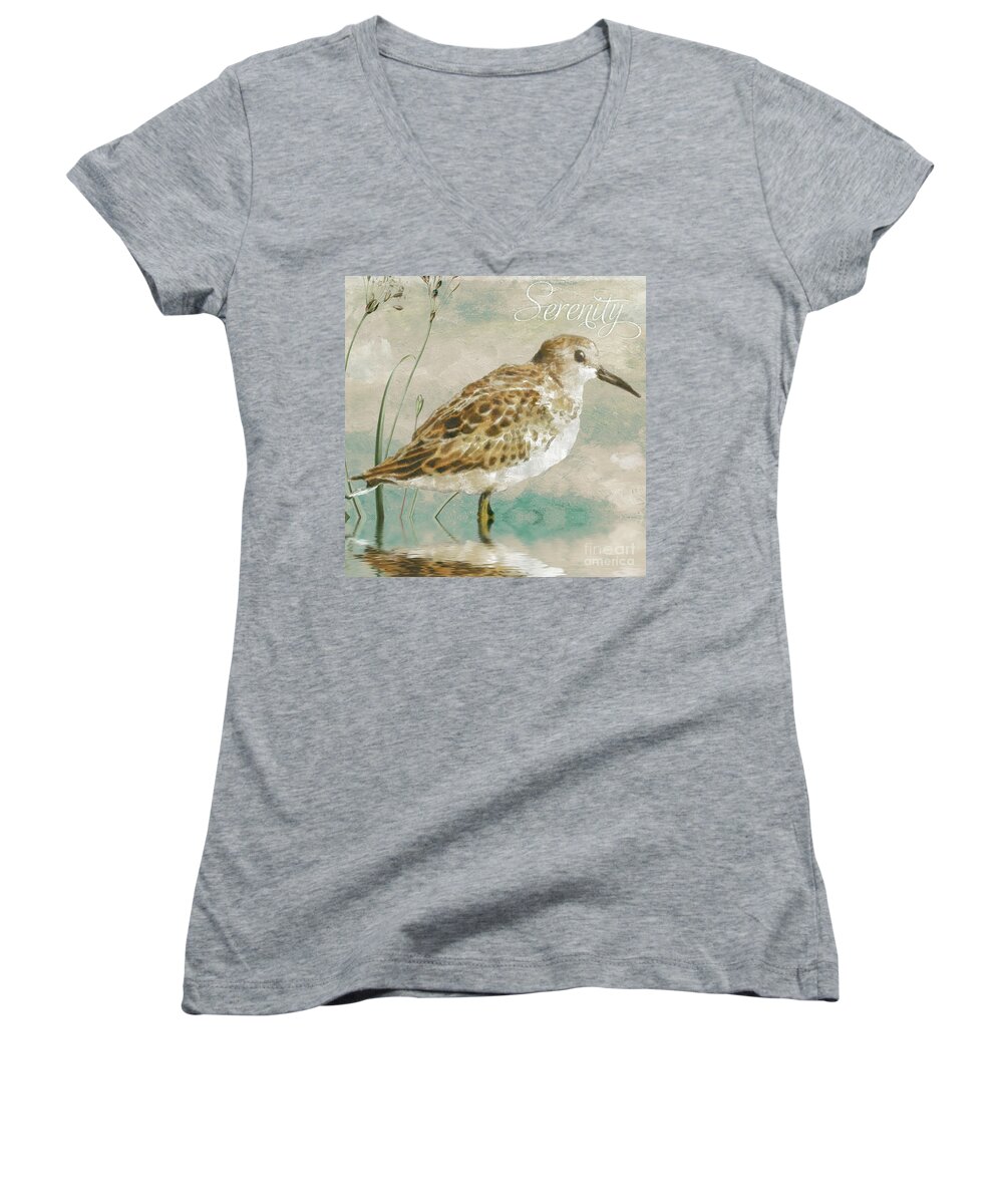 Sandpiper Women's V-Neck featuring the painting Sandpiper I by Mindy Sommers