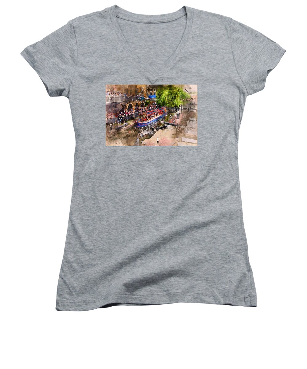 Canvas-print Women's V-Neck featuring the digital art Saturday Afternoon at Camden Lock by Nicky Jameson