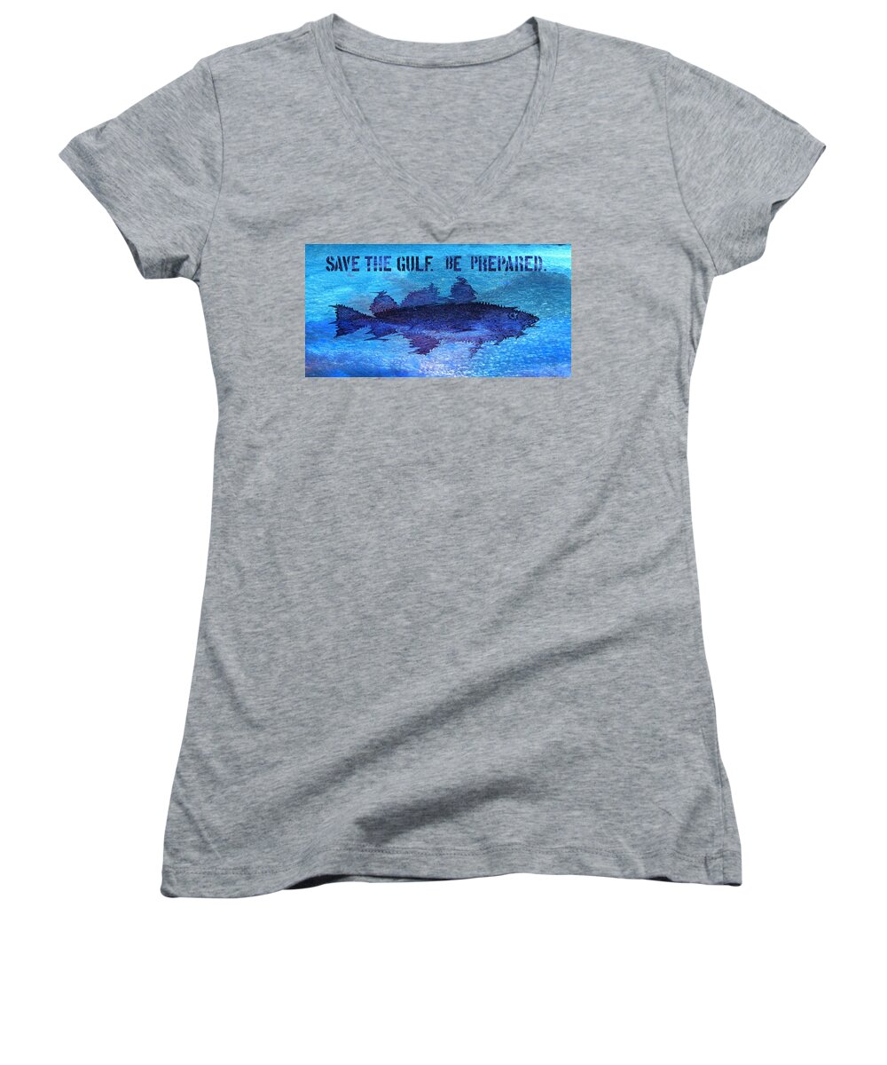 Save The Gulf Of Mexico Women's V-Neck featuring the digital art Save the Gulf America by Paul Gaj