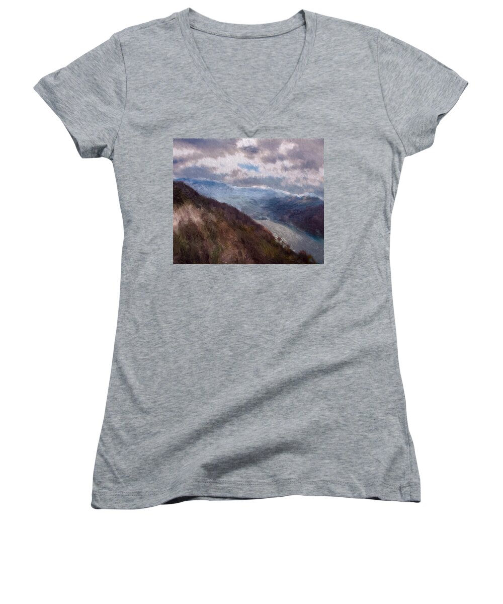 scottish Paintings Women's V-Neck featuring the painting Scottish Landscape by Mark Taylor