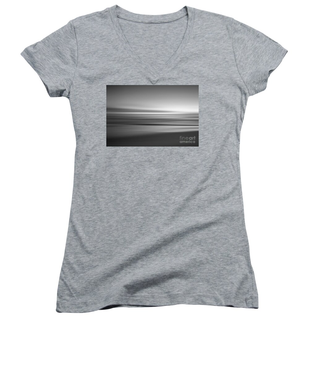 Seascape Women's V-Neck featuring the photograph Sea Gir New Jersey Black and White Abstract Seascape by Michael Ver Sprill