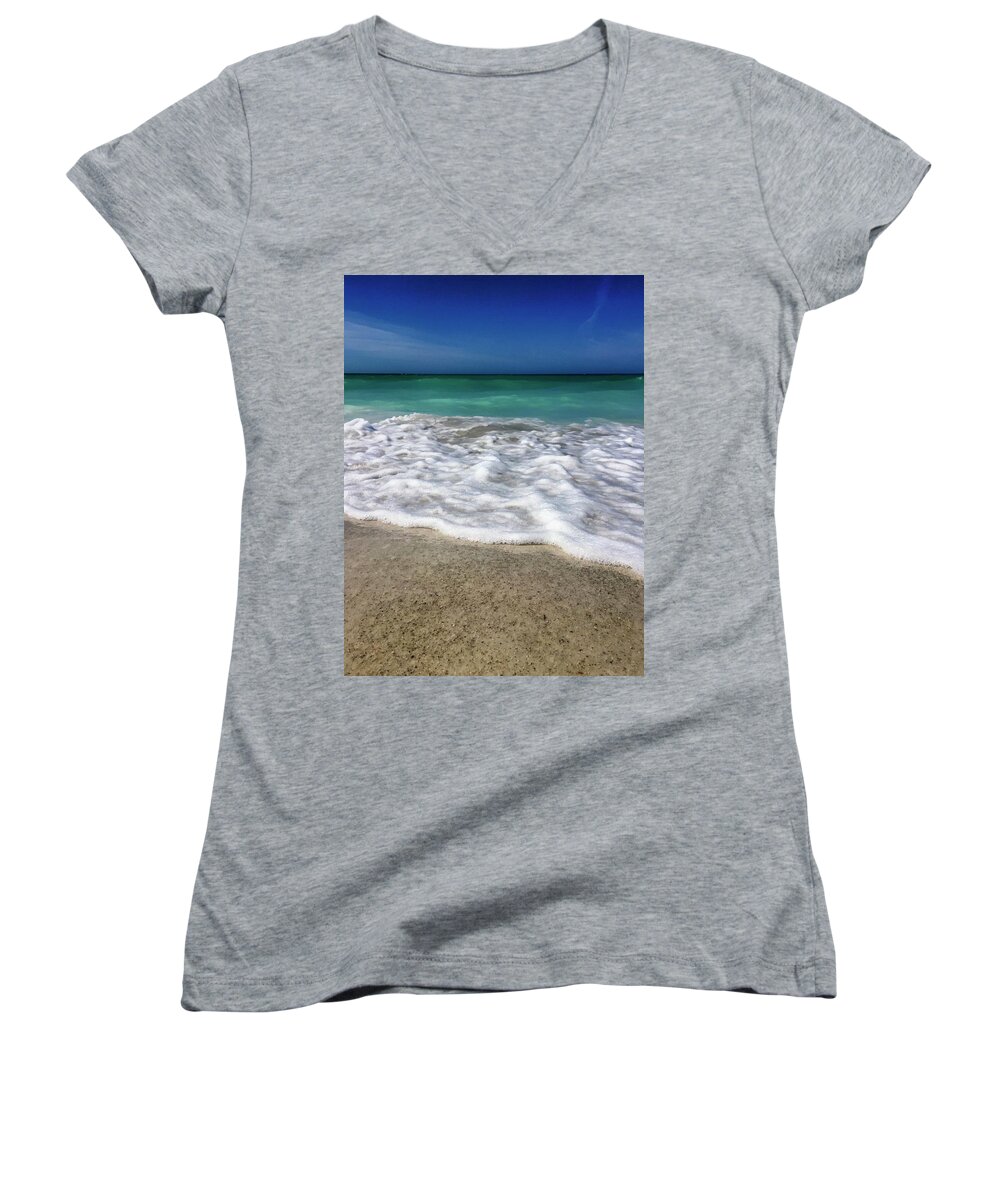 Beach Women's V-Neck featuring the photograph Sea Latte by Terri Hart-Ellis