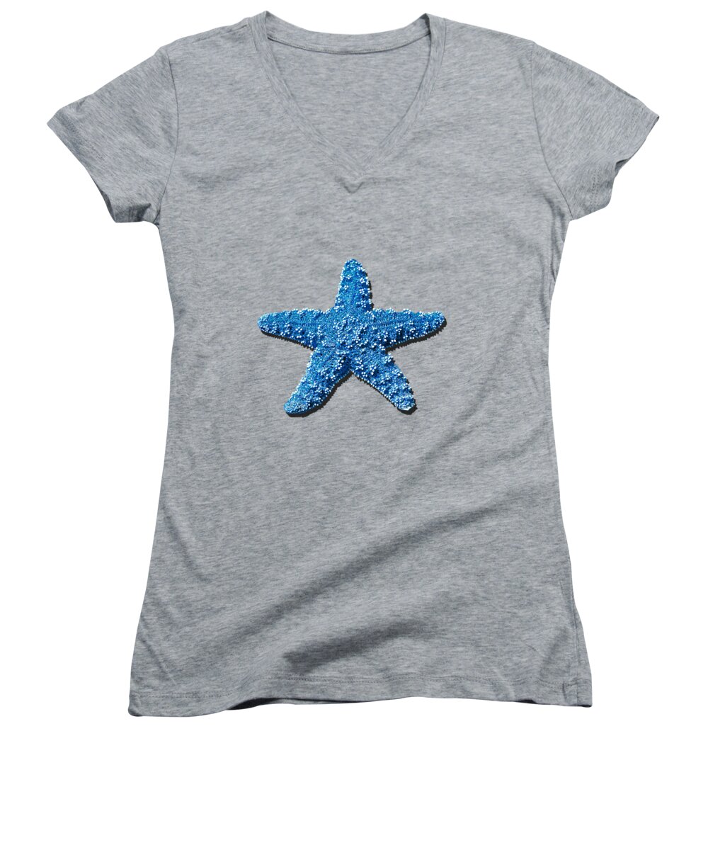 Starfish Women's V-Neck featuring the photograph Sea Star Medium Blue .png by Al Powell Photography USA